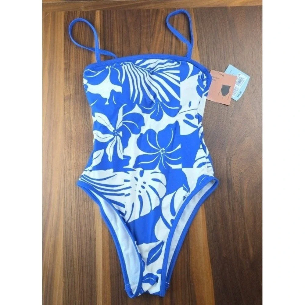 Shade & Shore Blue & White Floral Swimsuit Size XS (272)